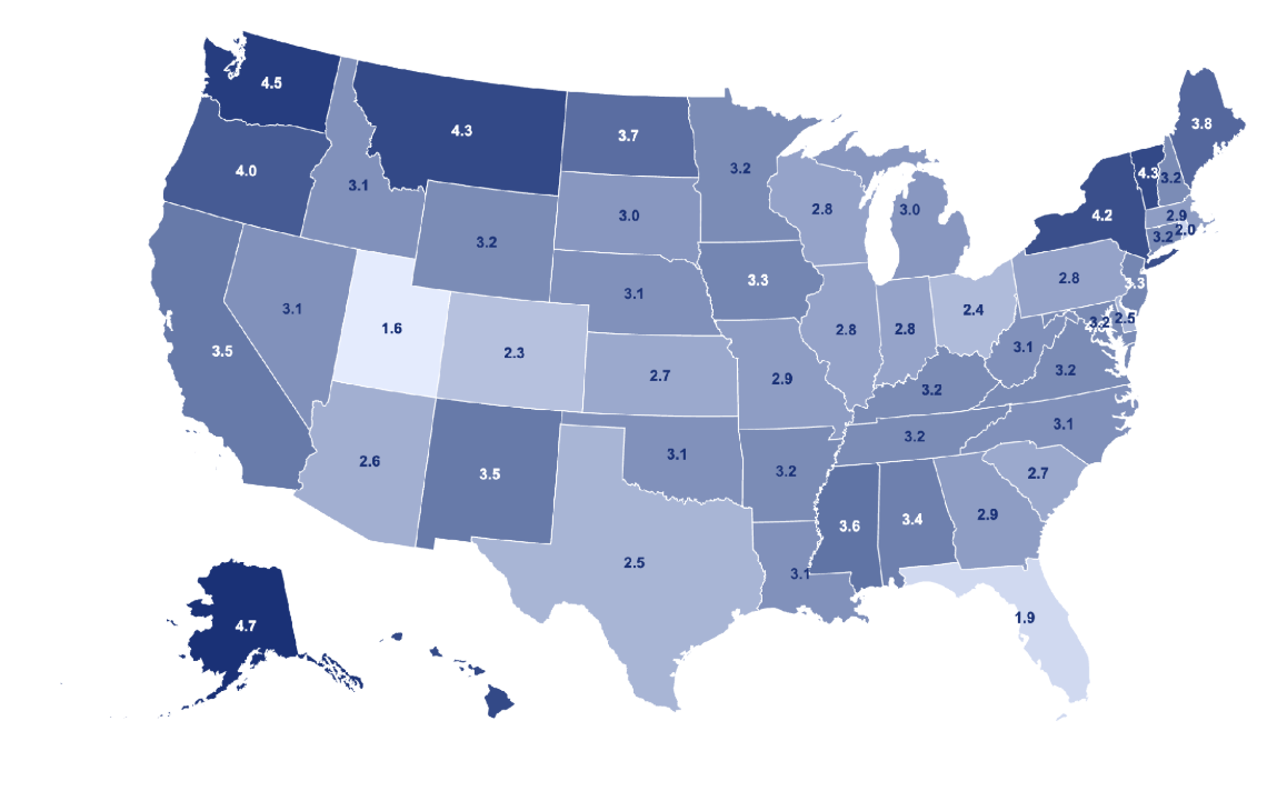 Map of inpatient mortality by state